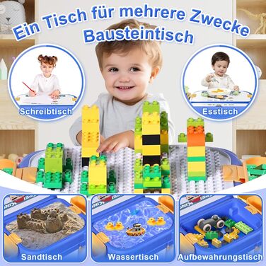 Дитячий стіл Fygurso з кріслом та 90 великих кубиків для конструювання. Трансформується в коробку на колесах. Для дітей від 3 років.