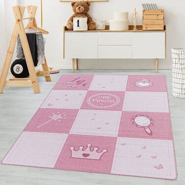 Дитячий килимок Carpetsale24, миється ігровий килимок, мотив маленької принцеси, килим для дівчаток, прямокутний, для дитячої, дитячої або ігрової кімнат, Розмір (80 х 120 см)