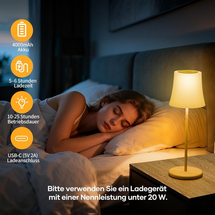 LED настільна лампа Suright бездротова з RGB, сенсорне керування, IP54, для дому та саду