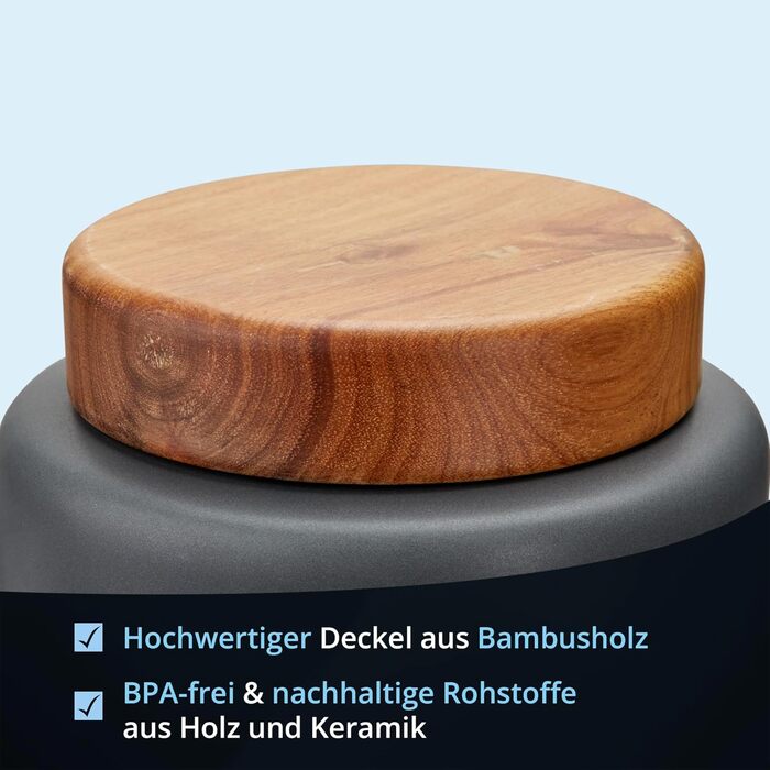 Набір контейнерів для картоплі, цибулі та часнику KHG, 3 шт., кераміка, бамбукові кришки, сірий антрацит, об'єм 3 л та 1,5 л (для борошна, солі, цукру)