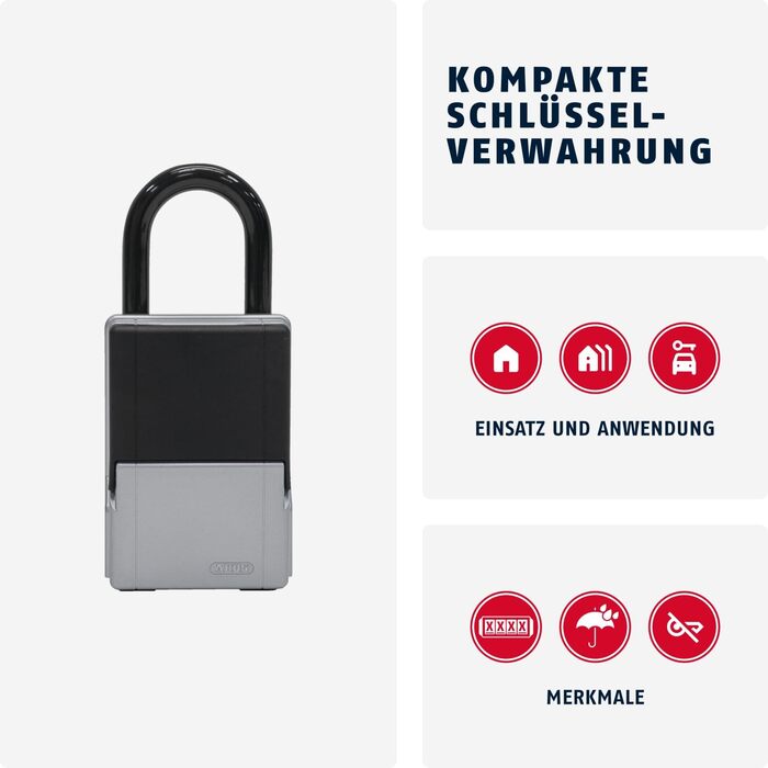 Сейф для ключів ABUS KeyGarage 797 LED - з підвісним замком, підсвічуванням, для ключів та дрібних цінностей, чорно-срібний (міні)