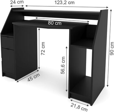 Ігровий стіл Vicco Joel, чорний, 123,2 x 45 см 123,2 x 90 см Чорний