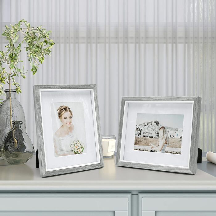 Рамка для фотографій з дерева 20x25 сіро-біла з паспарту 13x18 Modern Deco в стилі кантрі, пошарпана подарункова стіна або робочий стіл, набір з 2 сірих 20x25 см