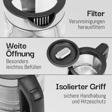 Скляний чайник LEBENLANG 1.2 л з LED-підсвіткою - нержавіюча сталь, без BPA | Чайник для подорожей, кемпінгу