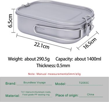 Ланчбокс iBasingo Titan 800мл з кришкою та ручкою, герметичний бенто-контейнер для кемпінгу, відпочинку та офісу. Безпечний для їжі посуд для подорожей, миється в посудомийній машині, Ti2081C