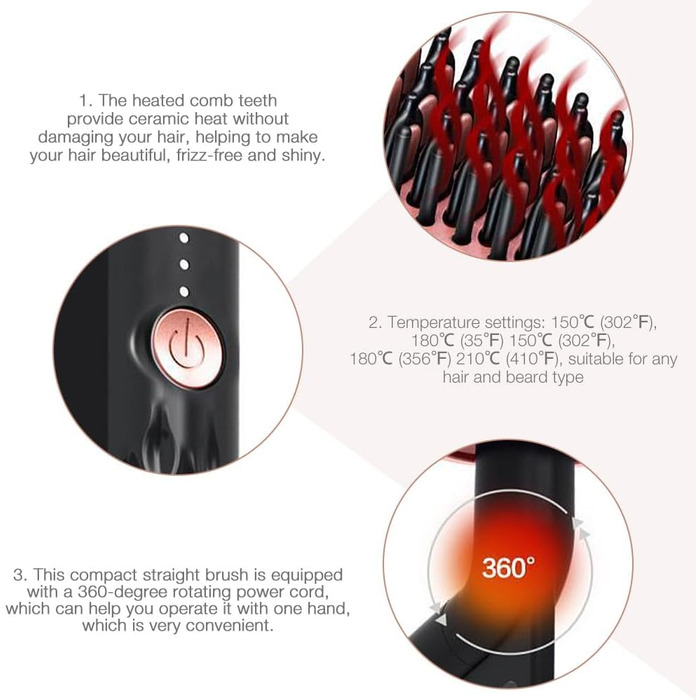 Електрична щітка для випрямлення бороди Bartglätter для чоловіків 3 в 1, 3 температурні режими, швидкий нагрів за 30 секунд, для дому та салону