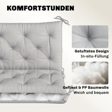 Набір подушок для лавки на 3 особи, 150x98x8 см, з зав'язками, подушки для садово-патіо меблів, гойдалки Голлівуд, світло-сірий