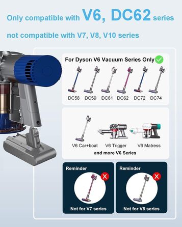 Змінна батарея DTK для Dyson V6/DC62/DC58/DC59/DC61/DC72/DC74/SV03/SV05/SV06/SV07/SV09 21,6 В 4500 мАг