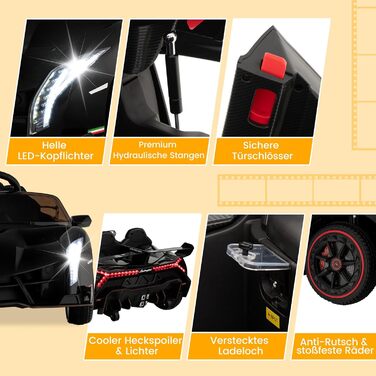Дитячий електромобіль Lamborghini COSTWAY з пультом, LED фарами, музикою, для дітей від 3 років, чорний