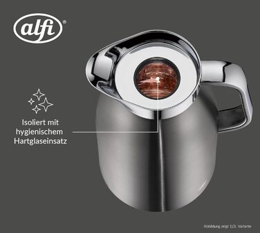 Термос Alfi SKYLINE 650ml Cool Grey Mat з нержавіючої сталі з скляним вкладишем, з кришкою-поворотом та зручною кнопкою, ергономічна ручка, для кави, 650 мл