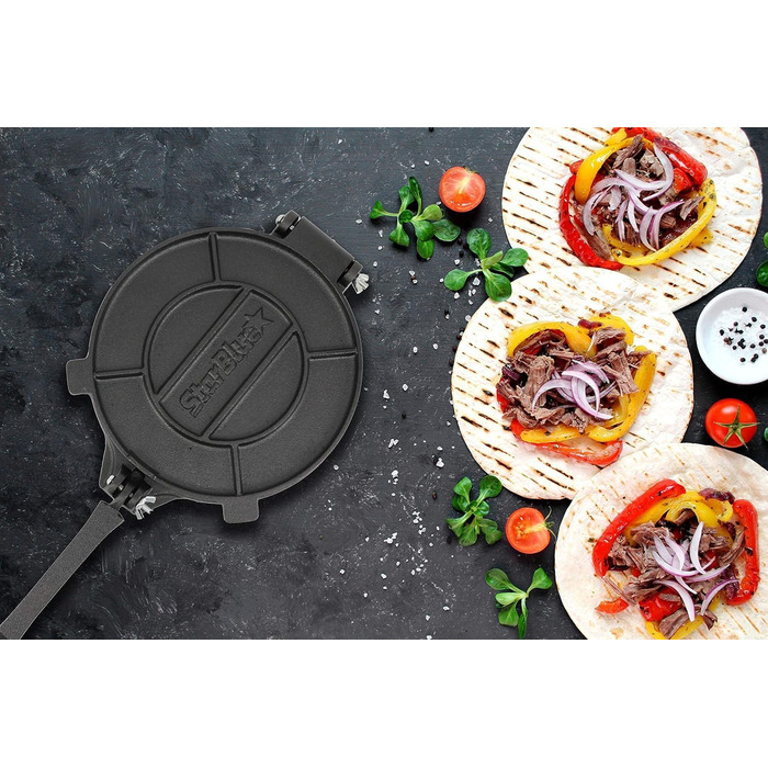 Пресс для тортильї StarBlue з чавуну, 10 дюймів (25 см), 100 шт. паперу для випікання, електронна книга з рецептами, для приготування чіпаті, роті, тортильї