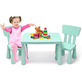 Дитячий стіл LIFEZEAL з 2 стільцями, симпатична пластикова дитяча група для сидіння, дитячі меблі зі спинкою та круглими краями, дитячий стіл та набір стільців для дівчаток та хлопчиків (зелений)
