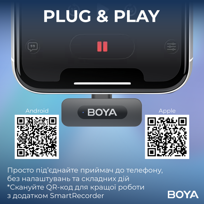 Бездротовий петличний мікрофон BOYA BY-V20 Type-C Black