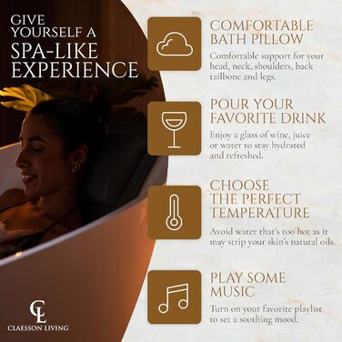 Подушка для ванни повного тіла 125x43 см - килимок для ванни з підголовником для підтримки шиї, спини та ніг - з мішком для прання та подорожей та гачком для швидкого сушіння - (Чорний)