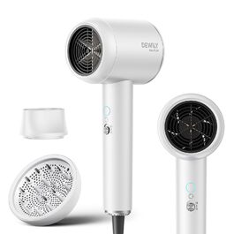 Іонний фен для волосся DEWILY з дифузором 1800Вт, 3 температурні режими, компактний дорожній фен для кучерявого волосся, білий