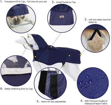 Дощовик для собак BePetMia, водонепроникний, регульований (XXL, синій)