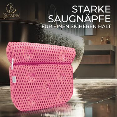 Подушка для ванни з сіткою для прання - Максимальний комфорт та розслаблення з технологією Air Mesh - Подушка для ванни з 7 міцними присосками - Підтримка шиї/голови (Рожева)