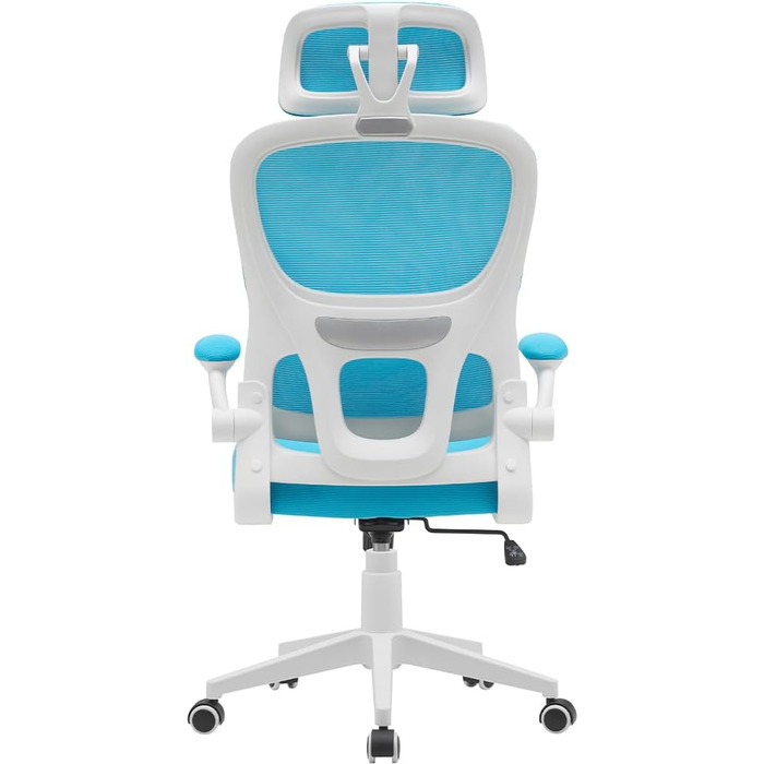 Ергономічне крісло BAKAJI для офісу з підтримкою попереку та підголівником, обертове, регульоване по висоті, дихаючий матеріал, антипотійна тканина (Світло-блакитний)