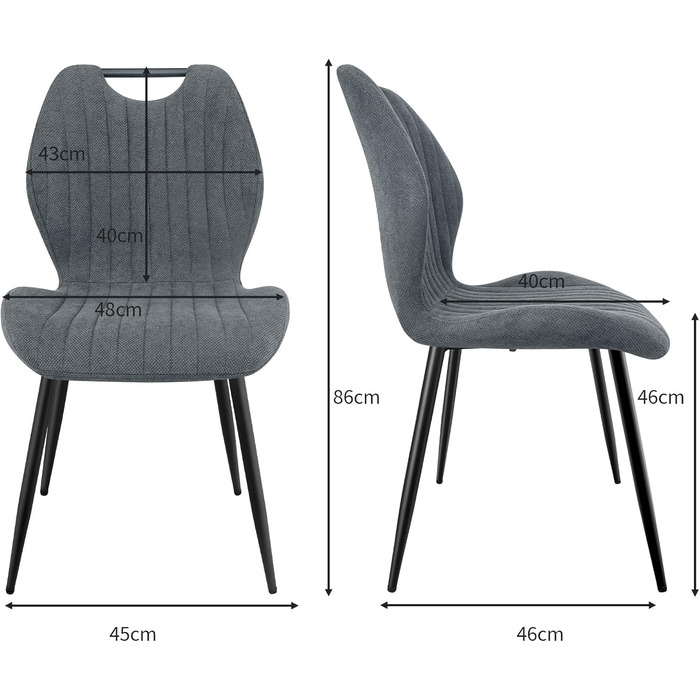 LEWE Комплект з 6 стільців для їдальні, вітальні та кухні. М'які стільці з металевими ніжками, тканинна спинка, сірий колір