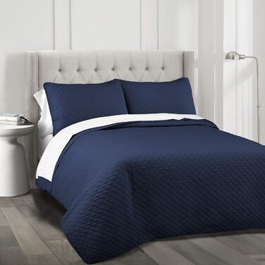 Комплект постільної білизни Lush Decor AVA Quilt Diamond Pattern з 3 предметів - синій (King, Navy)