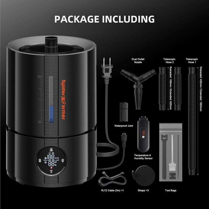 Зволожувач повітря Spider Farmer Neuer 5л для рослин, теплиці, кімнати з гігрометром та автовимкненням, чорний