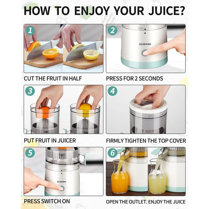 Електрична прес для цитрусових: соковитискач для апельсинів, лимонів та інших цитрусових (USB, портативний)