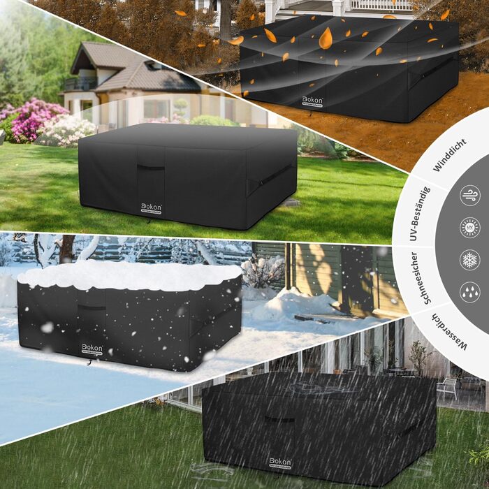 Водостійкий чохол для садово-патіо меблів 300x300x90 см, чорний, з вентиляційними отворами, 420D Oxford, захист від пилу та УФ-променів