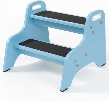Дерев'яний трисходовий стільчик для дітей Tritthocker – безпечний, з антиковзним покриттям, для ванної та кухні, скандинавський дизайн, колір: натуральний (блакитний)