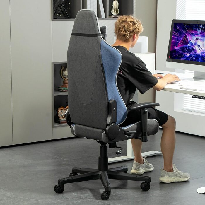 Крісло ігрове Vinsetto Ergonomic з регулюванням висоти, підголівником та поперековою підтримкою, блакитне