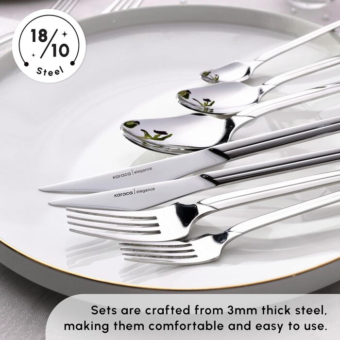 Karaca Midway Набір столових приборів на 12 осіб (84 шт.) - нержавіюча сталь, ножі, виделки, ложки. Кухонний набір столових приборів