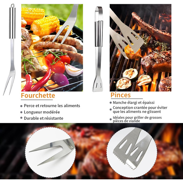 Набір гриля з нержавіючої сталі 28 предметів: повний набір інструментів для гриля, кемпінгу, подарунок на День батька, День народження, Різдво з кейсом