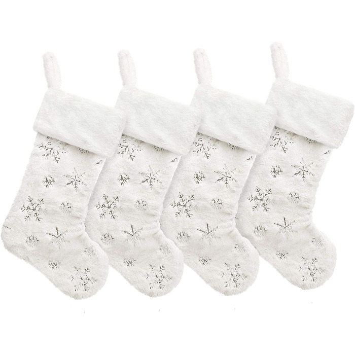 Різдвяні панчохи Duosheng & Elegant 4 шт білі зі сріблястим візерунком
