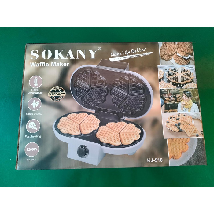 Вафельниця SOKANY SK-850 Mini Heart, антипригарна, легко чиститься, 1100 Вт, для вечірок