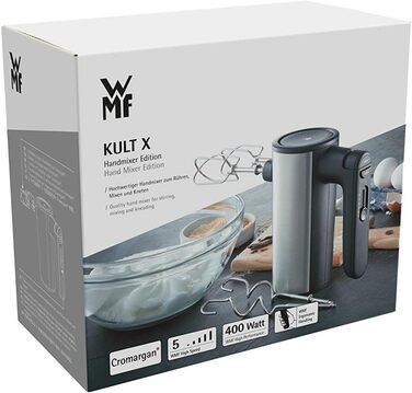Ручний міксер WMF Kult X Edition: потужний, з 5 швидкостями та турбо-функцією, Cromargan матовий чорний