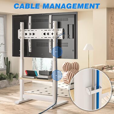 Підставка для телевізора TVON: для плоских та вигнутих екранів 60-86 дюймів, регульована висота, до 68 кг, VESA 800x600 мм, білий