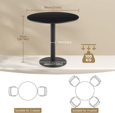 Круглий обідній стіл для кухні, вітальні, балкону. Білий, 70x70 см.