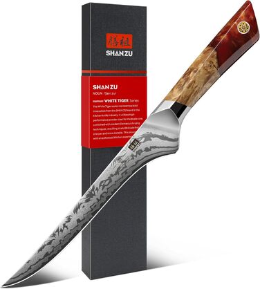 Набір кухонних ножів SHAN ZU Damast: професійний кухонний ніж шеф-кухаря 20 см, ніж для обробки овочів 18 см, з ручкою з акації, серія WHITE TIGER