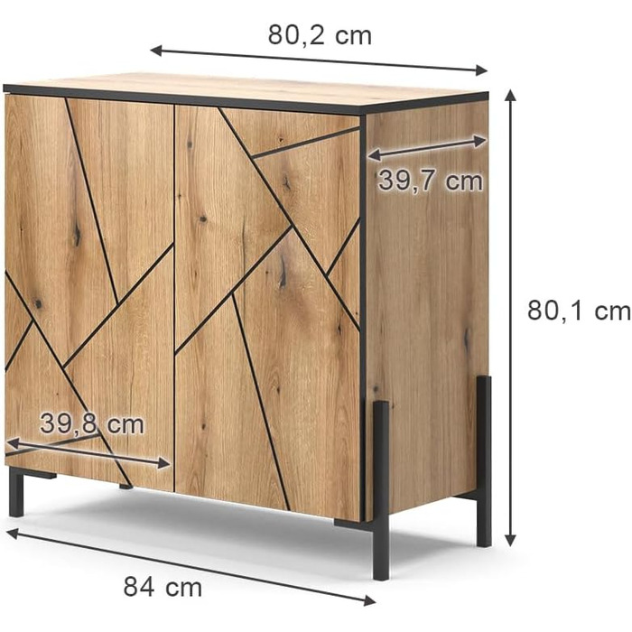 Комод з 2 шухлядами Vicco Hatto, 124 x 69.6 см, дуб
