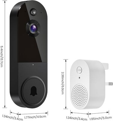 Відеодзвінок бездротовий 1080P з AI-розпізнаванням, нічне бачення, 2-сторонній аудіо, на батарейках, хмарне сховище, Wi-Fi 2.4 ГГц, для внутрішнього та зовнішнього використання (чорний)