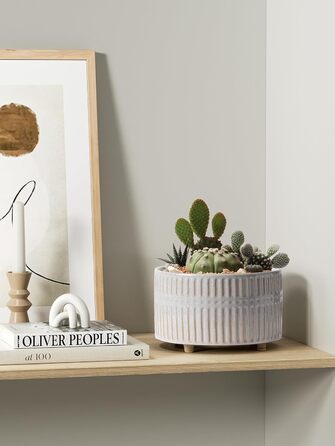 Набір горщиків для сукулентів LE TAUCI, 16,5+20 см, кераміка, з дренажними отворами, сучасний циліндричний дизайн, 2 шт. (білий зірка)