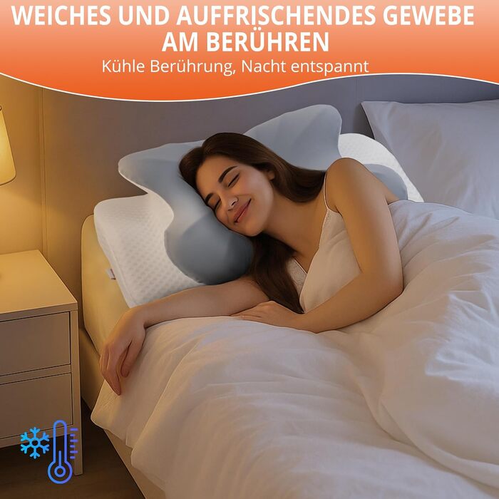 Ортопедична подушка FUNYKICH з піною з пам'яті, сірого кольору, з двома рівнями висоти (11/13 см), дихаюча та пральна, для комфортного сну на боці, спині та животі