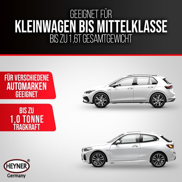 Гідравлічний домкрат Heyner 2т з чохлом, тріскачкою 17мм та гумовою накладкою (98-442мм) | Автомобільний домкрат-ножиці, сертифікат TÜV/GS