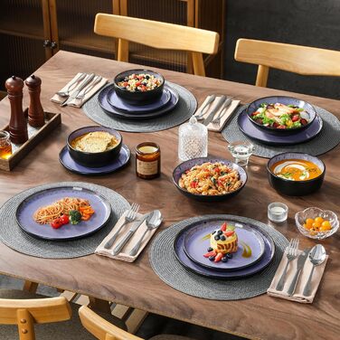 Набір посуду Steingut vancasso AMBER на 6 осіб (24 шт.): тарілки, супові тарілки, десертні тарілки, миски, реактивна глазур, колір фіолетовий, безпечний для миття в посудомийній машині