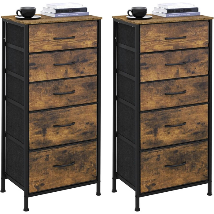 Комод з 5 шухлядами WOLTU SSK004whe, для спальні, вітальні, передпокою, з металевим каркасом та ДСП, вінтажний дизайн (чорний, 2)