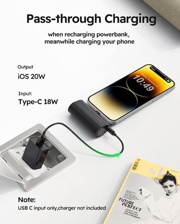 Швидкий зарядний пристрій, сумісний з iPhone, 5000mAh 20W PD Mini Power Bank