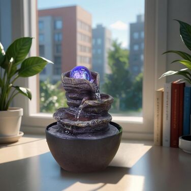 Фонтан для дому Zen'Light Zimmerbrunnen: розслаблення та медитація з LED-підсвіткою. Ідеально для вітальні, спальні, офісу. Компактний фонтан з закритим циклом, висота 18 см (Guru).