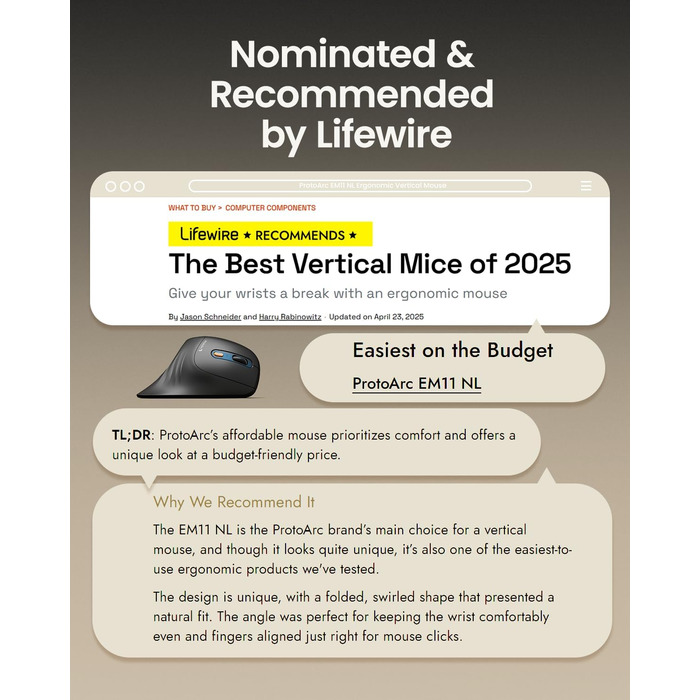 ProtoArc EM11 NL Вертикальна миша, бездротова, заряджається, Bluetooth+USB, для комп'ютера, iPad, Mac, Windows - Чорний/Зелений (Blue)