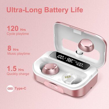 Навушники Lekaby In Ear Bluetooth 5.3, 128H HiFi, 4 мікрофони ENC, IP7, LED, USB-C, сенсорні, сакура