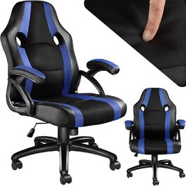 Ігрове крісло tectake, Ергономічне офісне крісло, Гоночне офісне крісло, Крісло для керівника з функцією гойдалки та підлокітниками, Поворотне крісло, Регульоване по висоті письмове крісло, Крісло для ПК, Ігрове крісло - чорний/синій Чорно-синій Артикул 403480