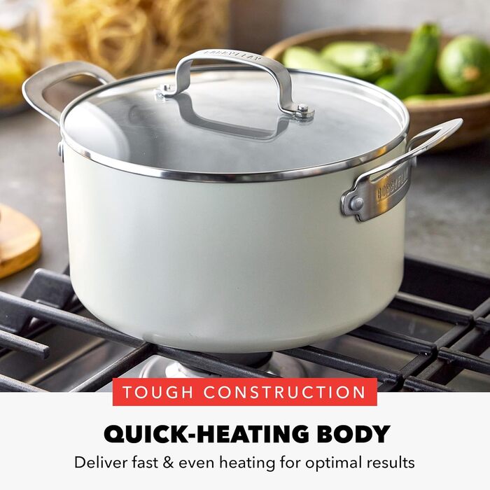 GreenPan x Bobby Flay каструля 5.7 л з нержавіючої сталі з кришкою з термостійкого скла, антипригарне покриття Diamond Ceramic, індукційний, легко миється, можна мити в посудомийній машині та використовувати в духовці, сірий (Графіт/Nature's Delight)